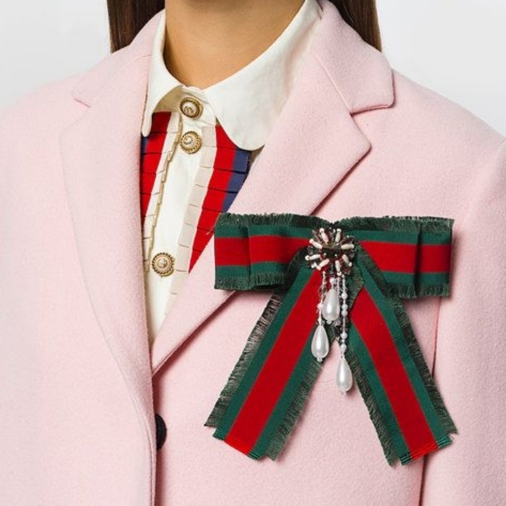 Gucci Iconic Bow Stripe Green Red Jewerly Brooch